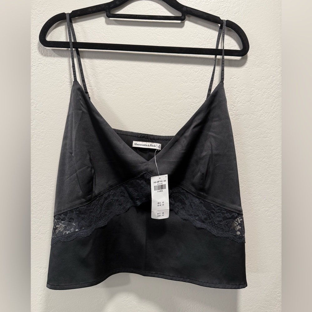 Abercrombie & Fitch Cropped Black Lace Satin Cami Top XL NWT